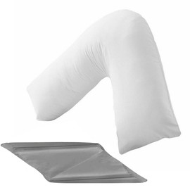 Steexu V Shaped Pillow with Cover - V Pillow For Neck And Shoulder Pain - Grey Microfiber Cover with Extra Virgin Hollow Fiber Filling - V Cushion For Pregnancy and Nursing