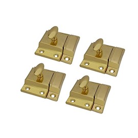 QCAA Oval Turn Cabinet Latch, for Cupboard & Other Furniture, Large, Brass Plated, 4 Pack