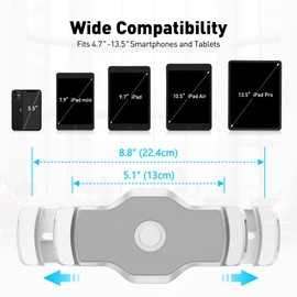 AboveTEK Bracket Tablet Holder for 4.7" to 13.5" Tablet & Phone (Holder Only), to Be Paired with Compatible iPad Stand as Swivel Clamp Mount for Kitchen Office Desk White