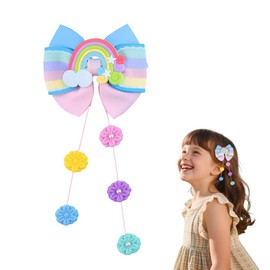 Back to School Hair Bows for Girls Daughter Granddaughter Sister Rainbow Hair Accessories for Women Girls with Flower Colorful Hair Bow Clip for Toddler Kids Teens Festival Hair Clips