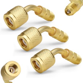 3Pcs A2L R32 R454B Brass Adapter Set, 1/4" Left-Hand Female to 1/4" Right-Hand Male Flare Fittings, Compatible with R-32/R-454B A2L LH Refrige-rant Tanks and RH Service Hose, 45° HVAC Charging Adapter