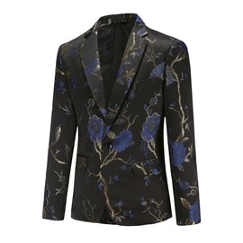 Cloudstyle Mens 2 Piece Floral Dress Suit One Button Dinner Tuxedo Jacket & Pants, Blue, Small