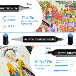 Spriak Alcohol Markers, 60 Colors Dual Tip Art Markers Set for Kids Adult Coloring, Sketching Drawing Permanent Coloring Markers, Alcohol Based Markers Artist Pens With Carry Case (60)