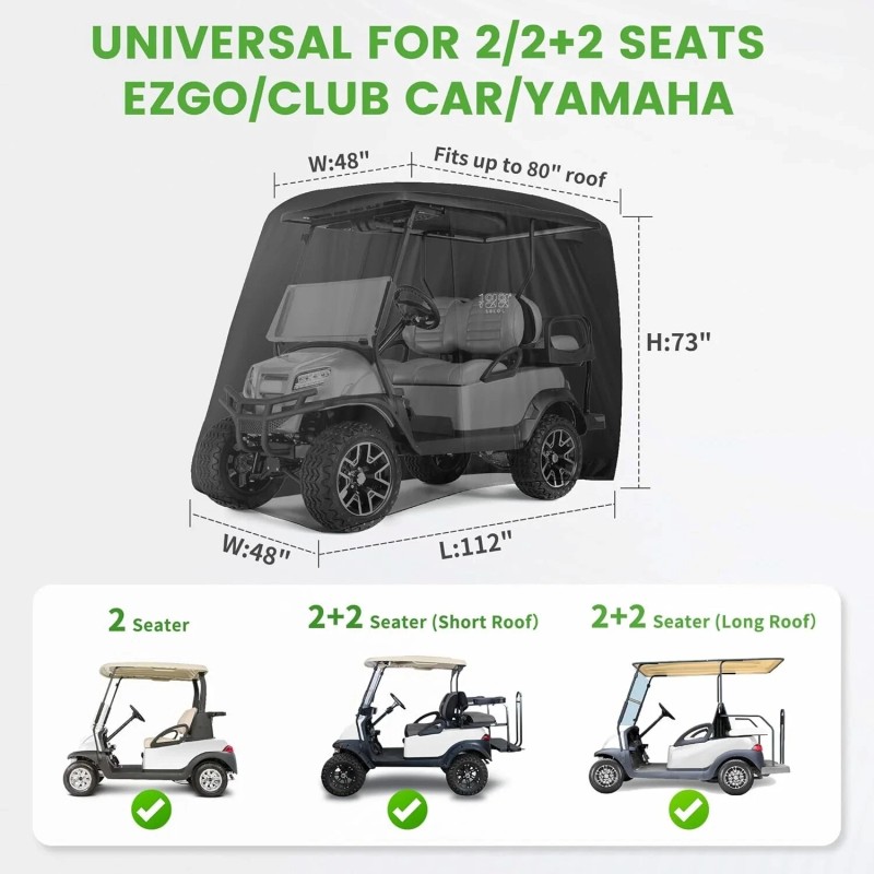 Aftermarket All Weather 2 Passenger Golf Cart Cover Black Fits
