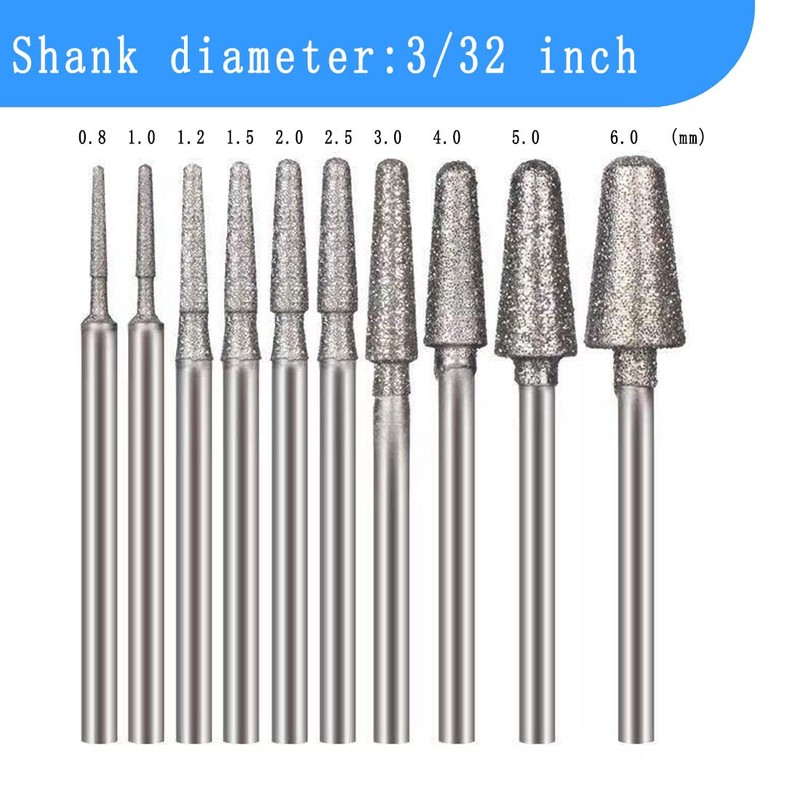 10 Pcs Ball Nosed Cone Shape Diamond Burr - 3/32