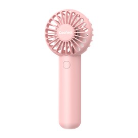 Coohea Mini Handheld Fan, Small Cute Design, 3 Powerful Speeds, USB Rechargeable Battery Operated, Personal Portable Fan with Base & Lanyard, for Eyelash Makeup Travel Beach Office Desk, Pink