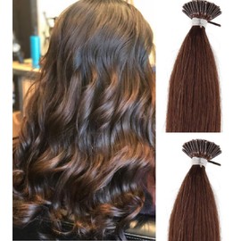 Hair Faux You 22" Remy Straight Pre bonded I Tip Human Hair Extensions Professional Salon, 100 grams 125 strands Per Package, Color #4 Dark Brown