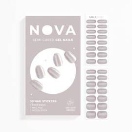 NOVA, Female Founded, Semi Cured Gel Nail Strips (Chinchilla) - The 10 Minute Manicure. Salon-Quality, Works with Any Nail Lamp, Easy to Apply & Remove - Incl. Nail File & Wooden Stick (Chinchilla)