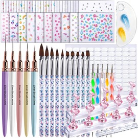 20 Pcs Nail Art Brushes and 40 Pcs Nail Stickers, Nail Stand Set