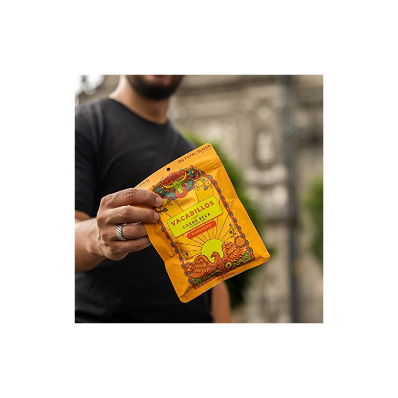Vacadillos Beef Jerky Snack Packs Carne Seca, Habanero 4-Pack