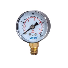 JIVTO Dry Pressure Gauge, 1-1/2" Dia,0-160 Psi,0-11 Bar, 1/8" BSPT Lower Mount, PC Window