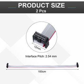 sourcing map 2 Pcs IDC Flat Ribbon Cable, 2.54mm Pitch 12mm Width 100cm Long 10 Pin FC to FC Flat Ribbon Connector Jumper Wire for PC, LED Displays