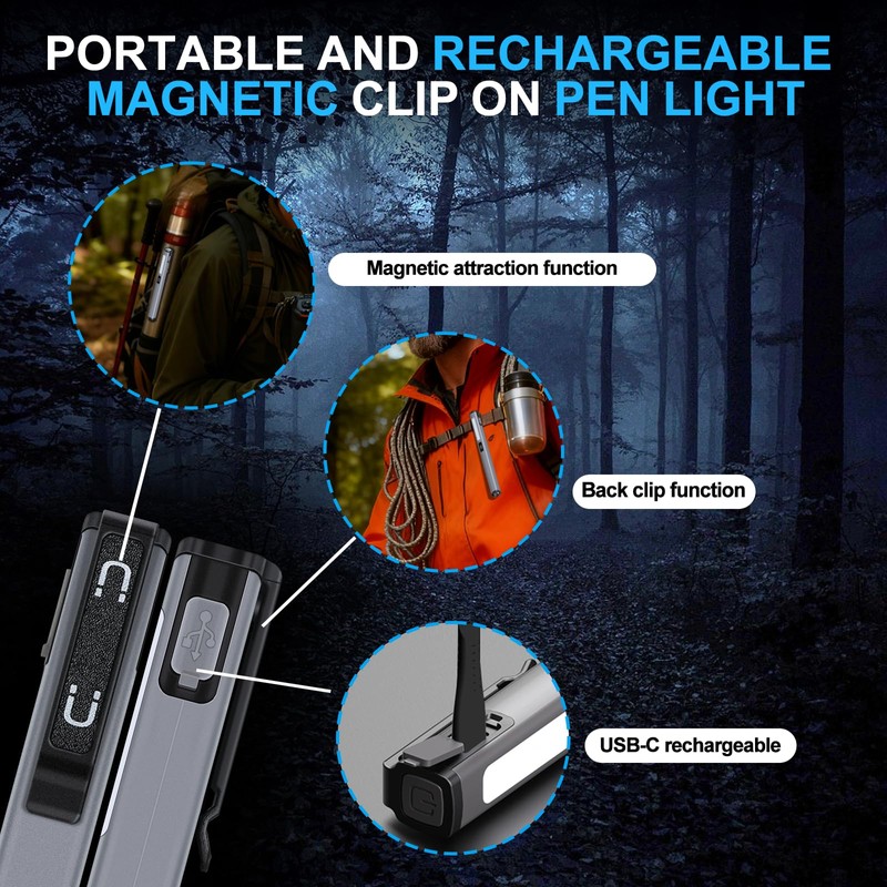 CHICES 2PACK Pen Light Rechargeable Flashlight - COB Small Portable