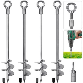 Insaga 30'' Ground Anchors Screw in Heavy Duty 12mm Solid Steel, 3" Spiral Blade with Smooth Edges, Fully Welded Design for Mobile Home, Shed, Trampoline, Swing Set, Carport, Earth, Tent, 4Pack