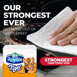Royale Tiger Strong Paper Towel, 3 Double Equal 6 Rolls, 98 Half Sheets per Roll, White