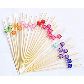 AILEXI Cocktail Sticks 100 Counts Wooden Toothpicks Party Supplies Frill Finger Food Fruits Sandwich Nibbles - Multicolor Acrylic Pearls
