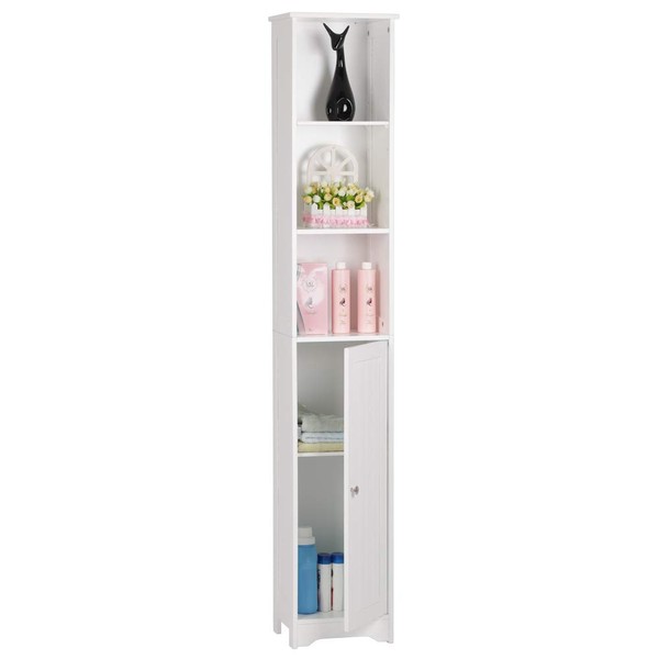 Bonnlo 67”Tall Cabinet, Free Standing Bathroom Storage Cabinet Tower with 5 Adjustable Shelves & Cupboard Space Saving Organizer White