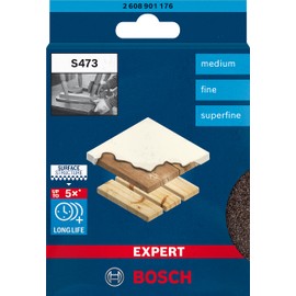 Bosch Professional 3x Expert S473 Standard Pads (for Softwood, Paint on wood, 98 x 120 x 13 mm, Grade Medium / Fine / Superfine, Accessories Hand Sanding)