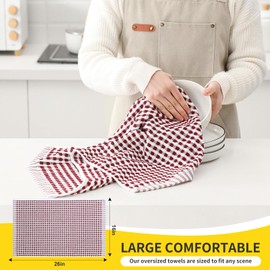 SALAS Cotton Dish Towels Cloths for Kitchen Drying Dishes, Lattice Terry Kitchen Towels, Highly Absorbent Kitchen Cloths with Hanging Loop, 16‘’ x 26‘’, 4 Packs, Red and Green