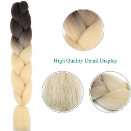 24 Inch Braids Extensions, Jumbo Braids, Synthetic Hair, 1 Bundle, Kanekalon Synthetic Crochet Hair, Braiding Hair, Afro Box Braiding (Brown and Beige)