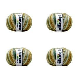 Colorful Self-Striping Multicolor Fuzzy with Subtle Sheen Yarn,%56 Polyester%44 Acrylic, Each 1.76Oz (50 gr)/ 125yds(115m)(4 Balls) (Teal, Ecru, Camel)