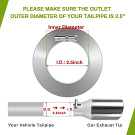 AUTOSAVER88 2.5 Inch Inlet Exhaust Tip, 2.5" Inlet 4" Outlet 9" Overall Length Chrome-Plated Stainless Steel Exhaust Tail Tip for 2.5" Outside Diameter Tailpipe, Rolled Angle Cut, Bolt-On