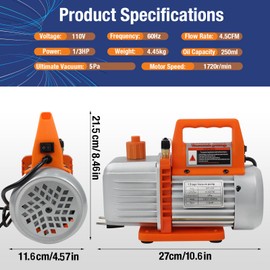 BACOENG 4.5CFM Vacuum Pump, 110V 1/3HP Single Stage Rotary Vane HVAC Vacuum Pump with Oil, for R134a R410a R12 R22 AUTO AC Refrigerant Recharging, Degassing Resin