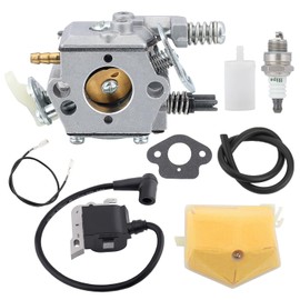 Hipa 55 51 Rancher Carburetor Ignition Coil Air Filter Kit for Husq Rancher 51 55 50 Chainsaw Parts Replace WT-170-1 503281504 Carb 544018401 Coil 5503608301 Air Filter Rebuild Kit