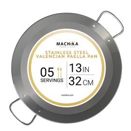 Machika Stainless Steel Pan | Stainless Steel Cookware | Induction Frying Pan for Paella and Rice Recipes | Ideal for Home Cooks, Restaurants & Catering | 5 Servings | 13 inches |