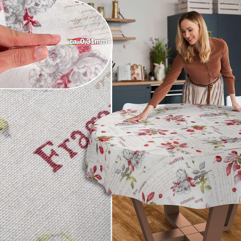 Fabric Tablecloth Washable Table Linen Tablecloth Cotton Polyester Berries Round