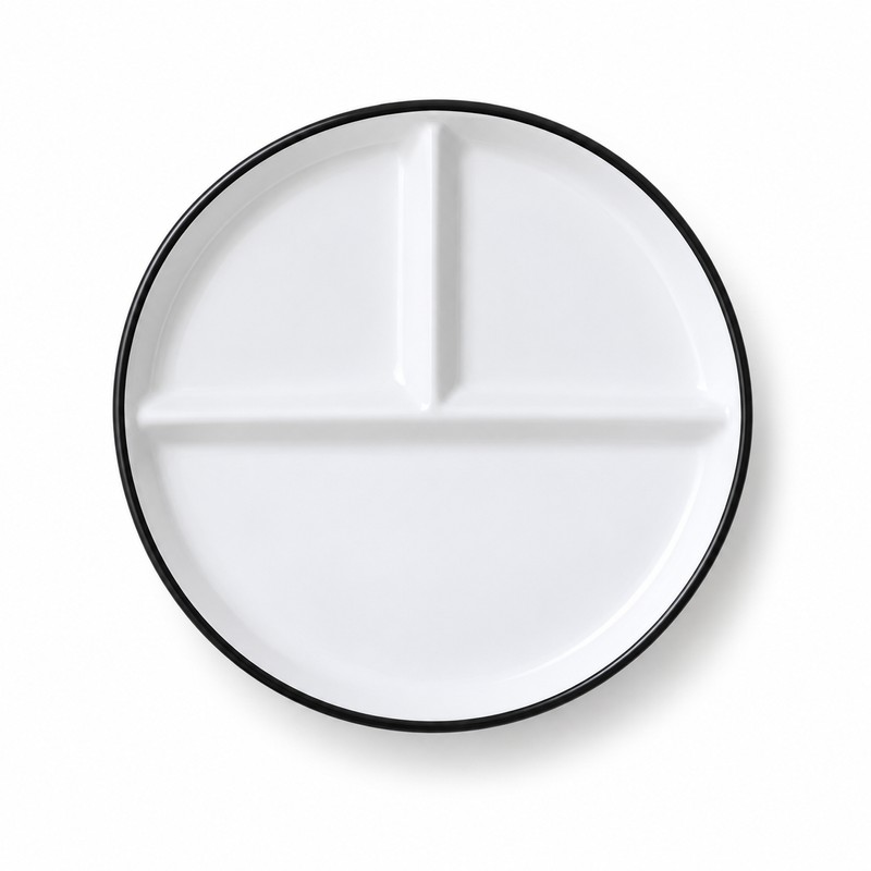 Ceramic Divided Plate – 3-Section Round Food Serving Plate for