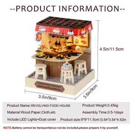 CUTE-Eyfud DIY Miniature Wooden Dollhouse with Decorations, LED Light and Dust Cover - Creative Interior Design for Adults and Teenagers (REVOLVING Food House)