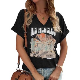 Women's Boho Christian V Neck Shirt Casual Jesus Faith Bible Verse Inspirational Graphic Tee Tops(627-A-Dark Grey,XL)