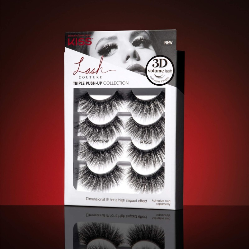 KISS Triple Push-Up, False Eyelashes, 'Babydoll', 12mm-14mm, Includes 4 pairs