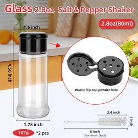2Pcs Glass 2.8oz 80ml Seasoning Containers with Black Screw Lids to Pour or Shake,Portable Empty Clear Spice Jars,Storage Seasoning Containers for Spice,Powders,Peppers (2)