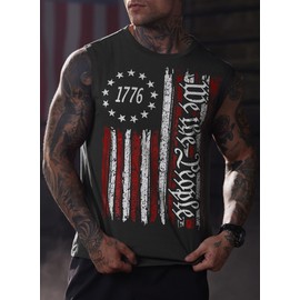 Mainfini Men's Muscle Tank Tops American Flag Sleeveless Tee Shirts 1776 Patriot Tank Shirt XXXL