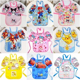 Teenieping Cartoon Kids Apron - Cute, Waterproof & Dustproof for Painting, Cooking, and Protection (Height 90-115 cm) Grid Corner 3ea