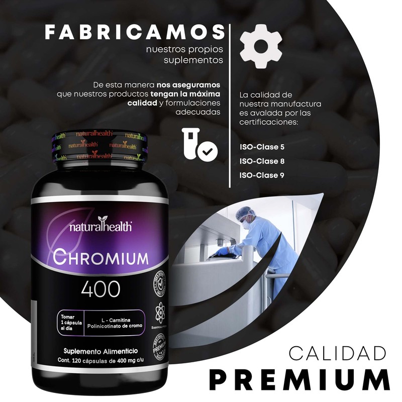 Natural Health. Chromium 400 + L-Carnitina. Frasco con 120 Cápsulas