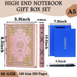 JOHSBYD Sun & Moon Faux Leather Notebook,Hardcover Executive Notebooks for Women Men,320Pages Journal Notebook with Pen,Vintage Sun & Moon Design,1 Pack Pink A5 (Sun Moon Pink)