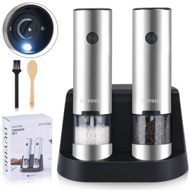 Stainless Steel Electric Salt and Pepper Grinder Set Stainless Steel Spice Grinder Automatic Pepper Mills with Easy-to-Carry Dual Charging Station, White Led Light, and Adjustable Coarseness, Silver