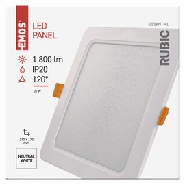 EMOS LED Panel 18W Square 1800lm Ceiling Light Recessed Light 17x17cm Neutral White 4000K with LED Driver Extra Flat Installation Depth 2.6cm White