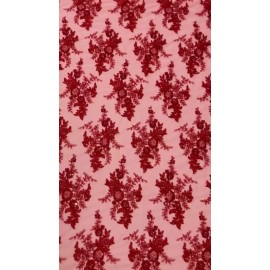 Mia Fabrics Beaded Sequins Floral Fabric - Red - Embroidered Beaded Sequins Fabric Yard