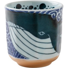 Minoru Pottery White Wave Whale Octagonal Teacup