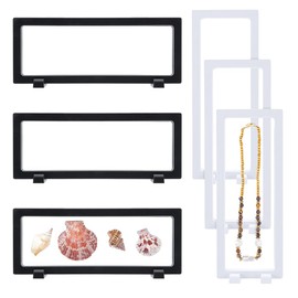 AHANDMAKER 6Pcs 2Colors 3D Floating Display Case, 9.06"x3.54"x0.81" Coin Display Case Transparent Film Storage Box with Frame Holder Stands for Challenge Coin, Commemorative Medal (White,Black)