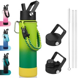 BJPKPK 27oz Insulated Water Bottles with 3 Lids, Paracord Handle & Non-slip Boot,Metal Water Bottle with Straw, BPA Free Leak Proof Thermal Flasks, Tumblers,Bamboo Grove