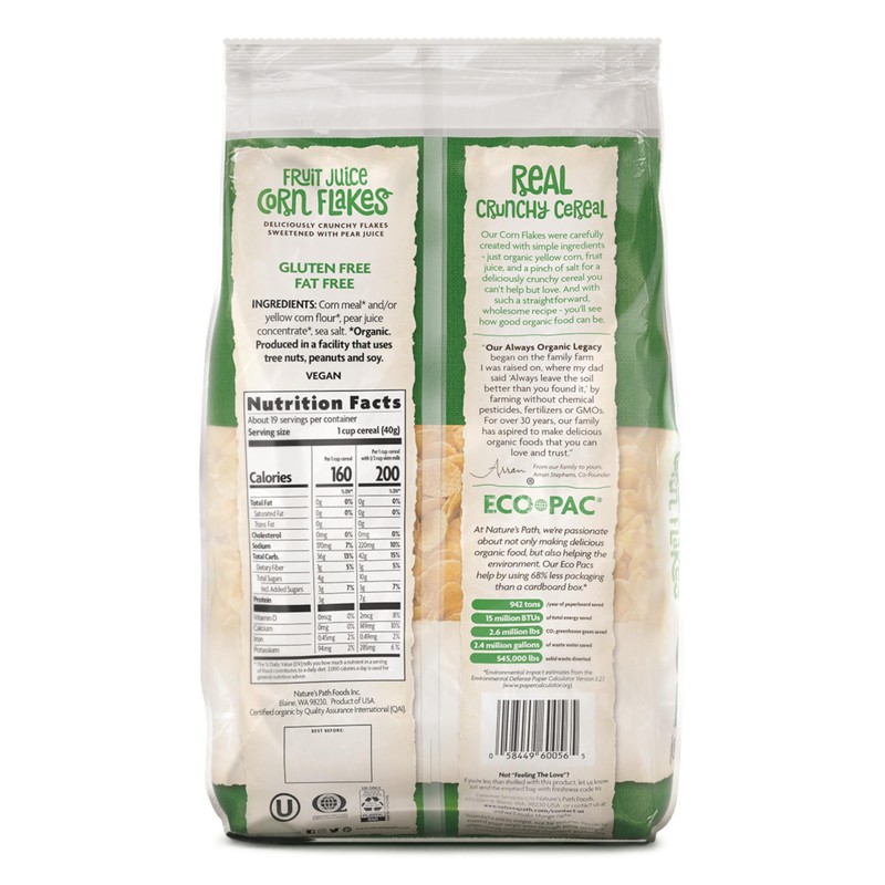 Nature's Path Organic Fruit Juice Sweetened Corn Flakes Cereal, 26.4