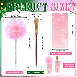 Sayglossy 20 Set Witch Party Favors Witch Broom Pen Wand Ballpoint Pink Pens with Cards for Friends Girls Friendship Matching Office School for Party Supplies Decorations Gifts