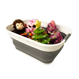 Collpasible 4.6 gallon Washing Tub - Toys container, water capacity 3.5 gallon (18L Collapsible Laundry Basket (White/Grey))