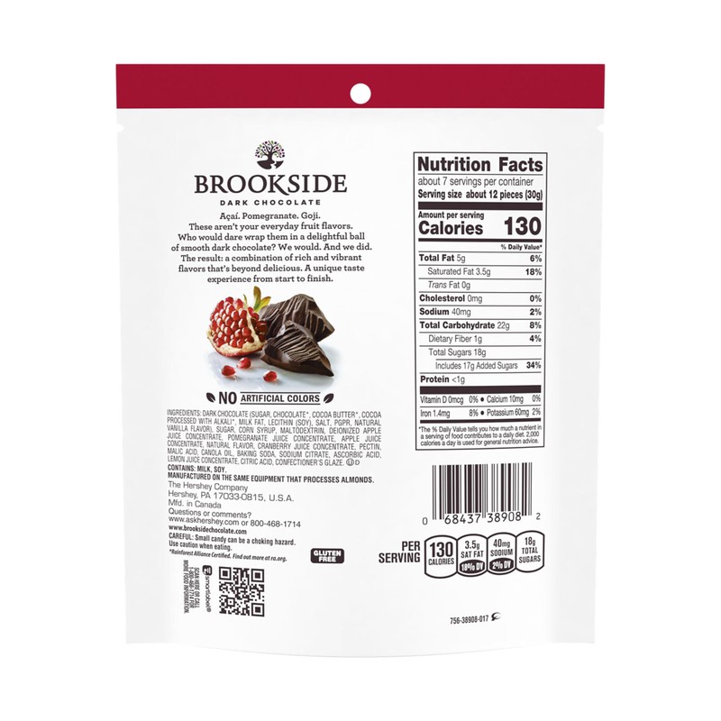 BROOKSIDE Dark Chocolate and Pomegranate Flavored Snacking Chocolate Bag, 7