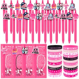 LiYiQ 72 Pcs Cheerleader Party Favors Cheerleader Team Gifts Cheerleader Goodie Bags Stuffers Cheerleader Ballpoint Pens Bookmark Card and Silicone Bracelet